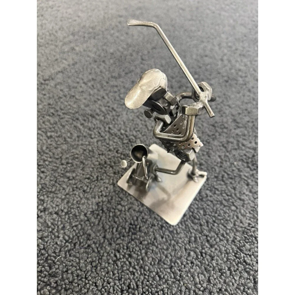 Handcrafted Metal Art Golfer With Clubs & Bag Welded Sculpture Figurine